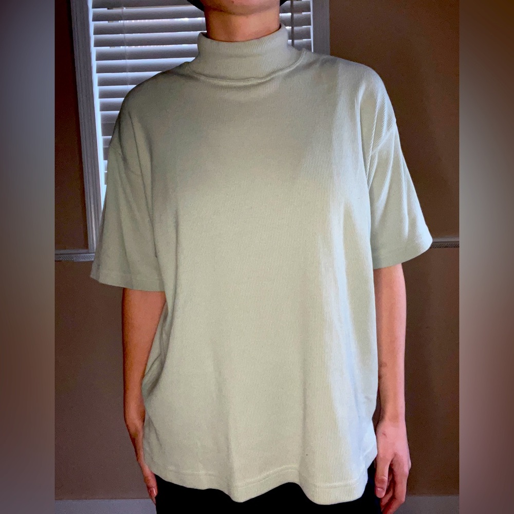 Karen Scott Light Green Turtleneck T-Shirt.